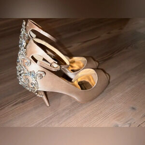 Dawn Embellished Satin Ankle-Strap Pumps by
Badgley Mischka Size 6